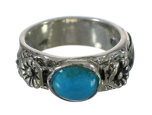 Southwest Turquoise Sterling Silver Flower Ring Size 5-1/2 YX90661